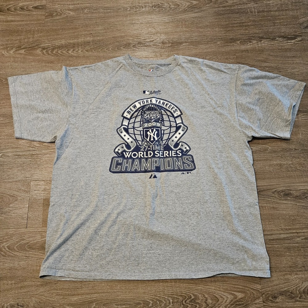 Majestic New York Yankees 2009 World Series Champions T-Shirt Men's 2XL Gray MLB